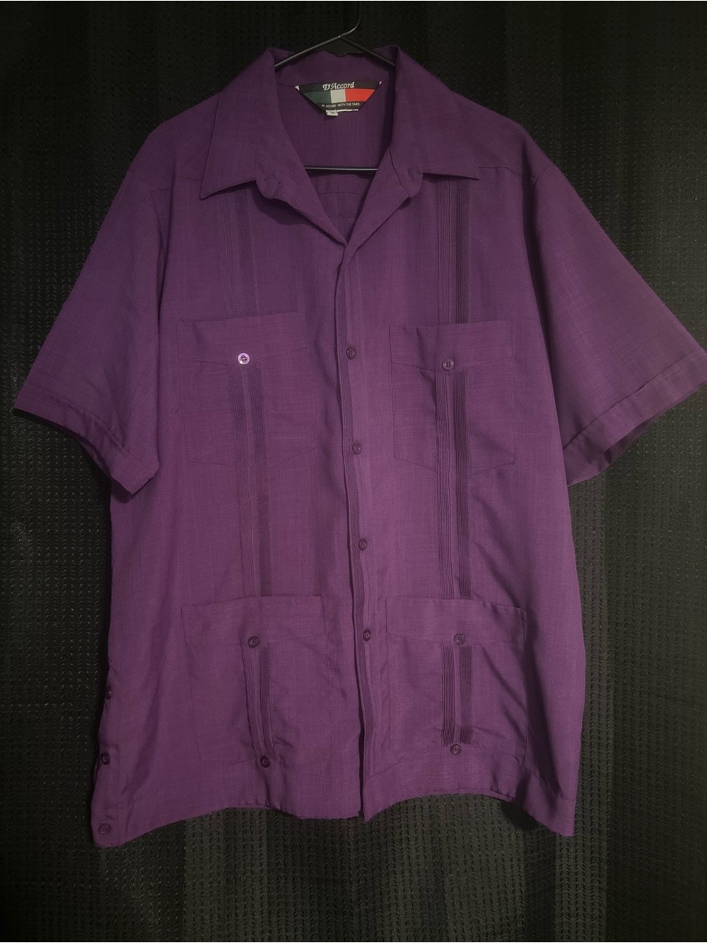 D’Accord Vintage Men’s Classic Short-Sleeve Guayabera Shirt - Purple